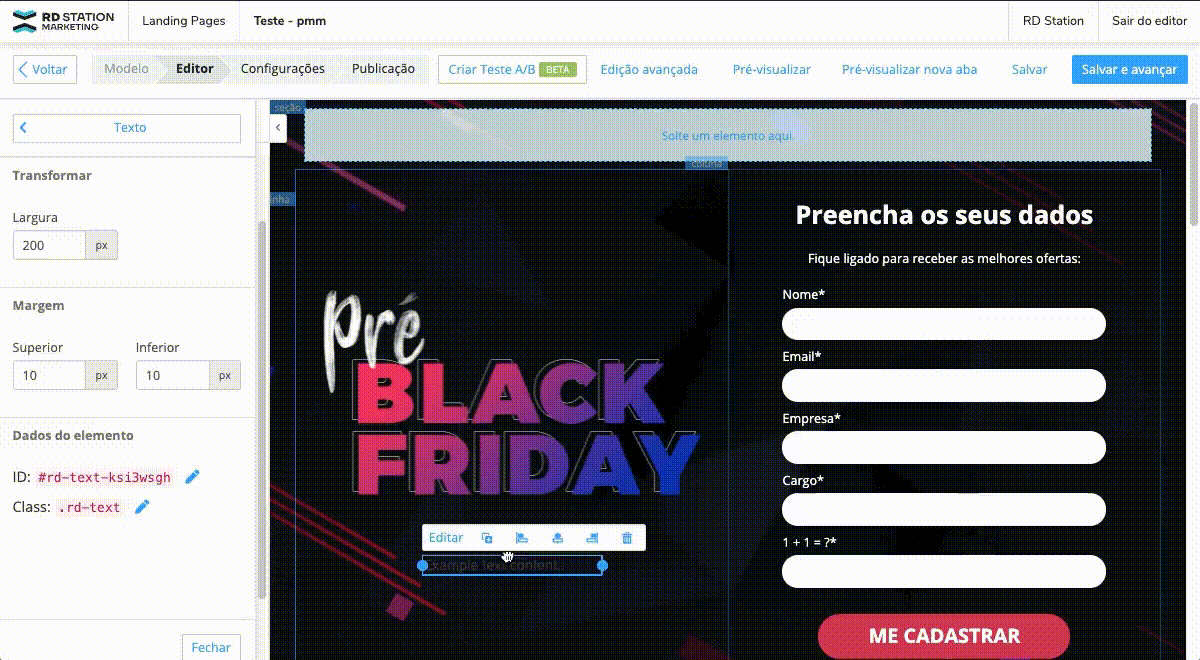 exemplo de criação de landng page com rd station